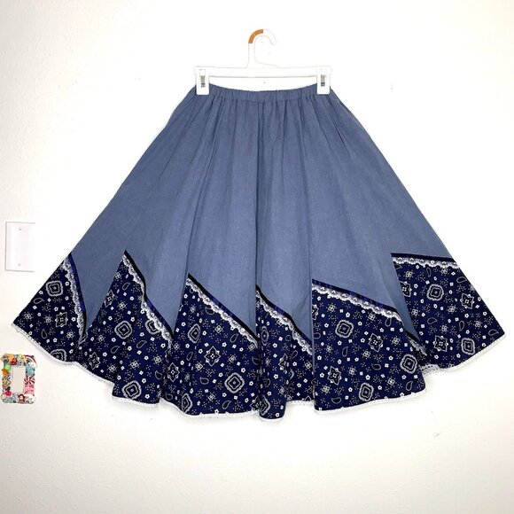 COTTAGECORE Prairie PATCHWORK Western SWING SKIRT Homestead 70s Cowgirl Harajuku - Picture 1 of 3